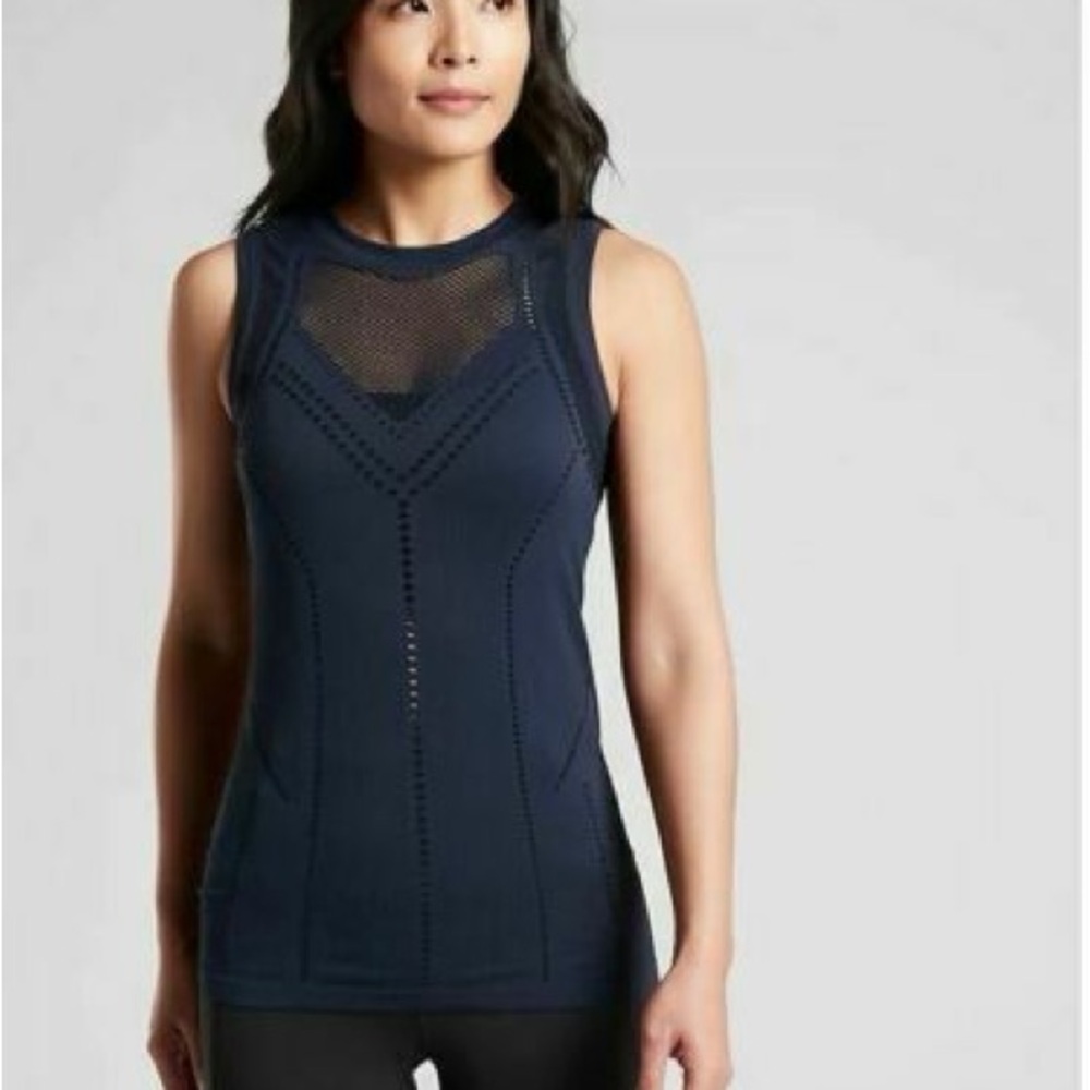 Athleta Navy Mesh Detail Tank Top